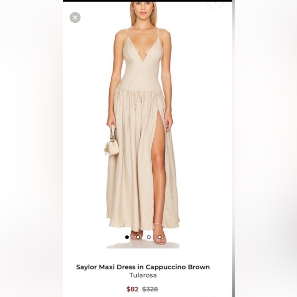 REVOLVE Beige Maxi Slip Dress with Thigh Slit